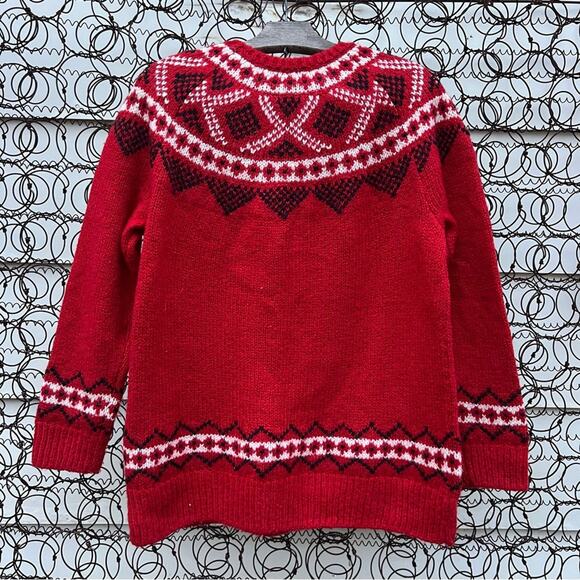 J. Jill Windham Fair Isle Pull Over Red Nordic Ski Vibes Wool Blend Sweater MED - Picture 2 of 6